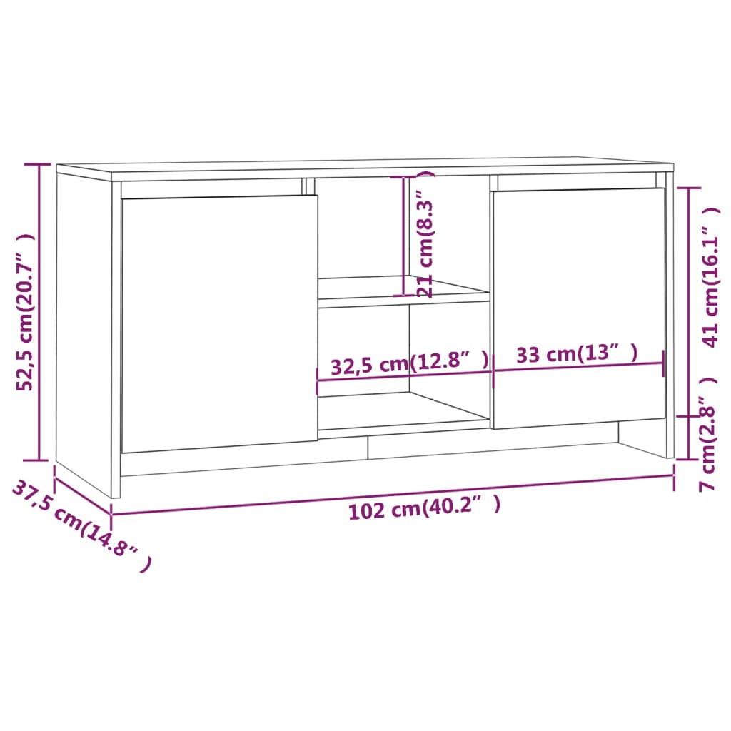 Tv-meubel 102x37,5x52,5 cm bewerkt hout oud houtkleurig