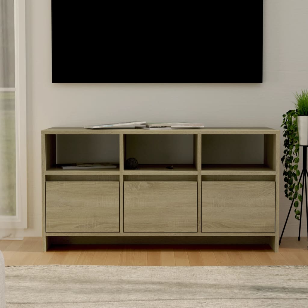 Meuble TV 102x37,5x52,5 cm ouvré en bois couleur chêne