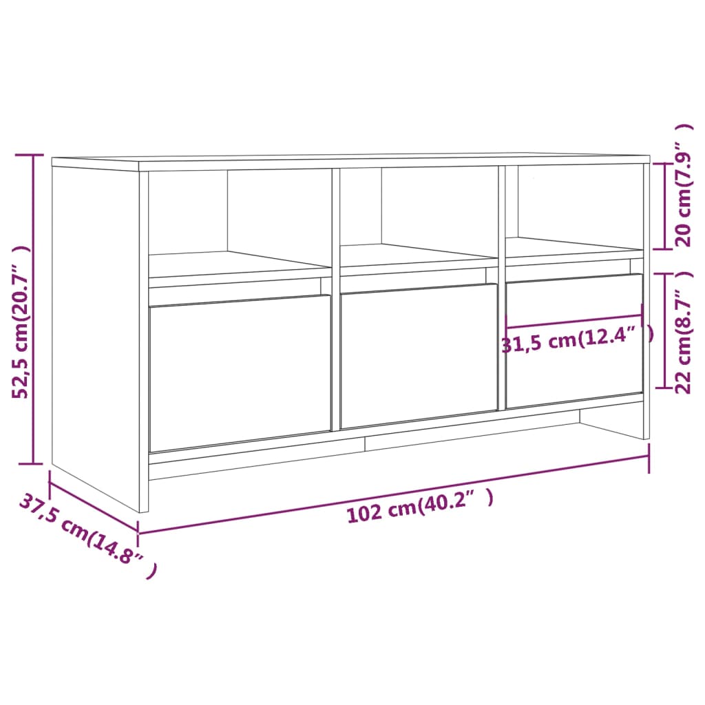 Meuble TV 102x37,5x52,5 cm ouvré en bois couleur chêne