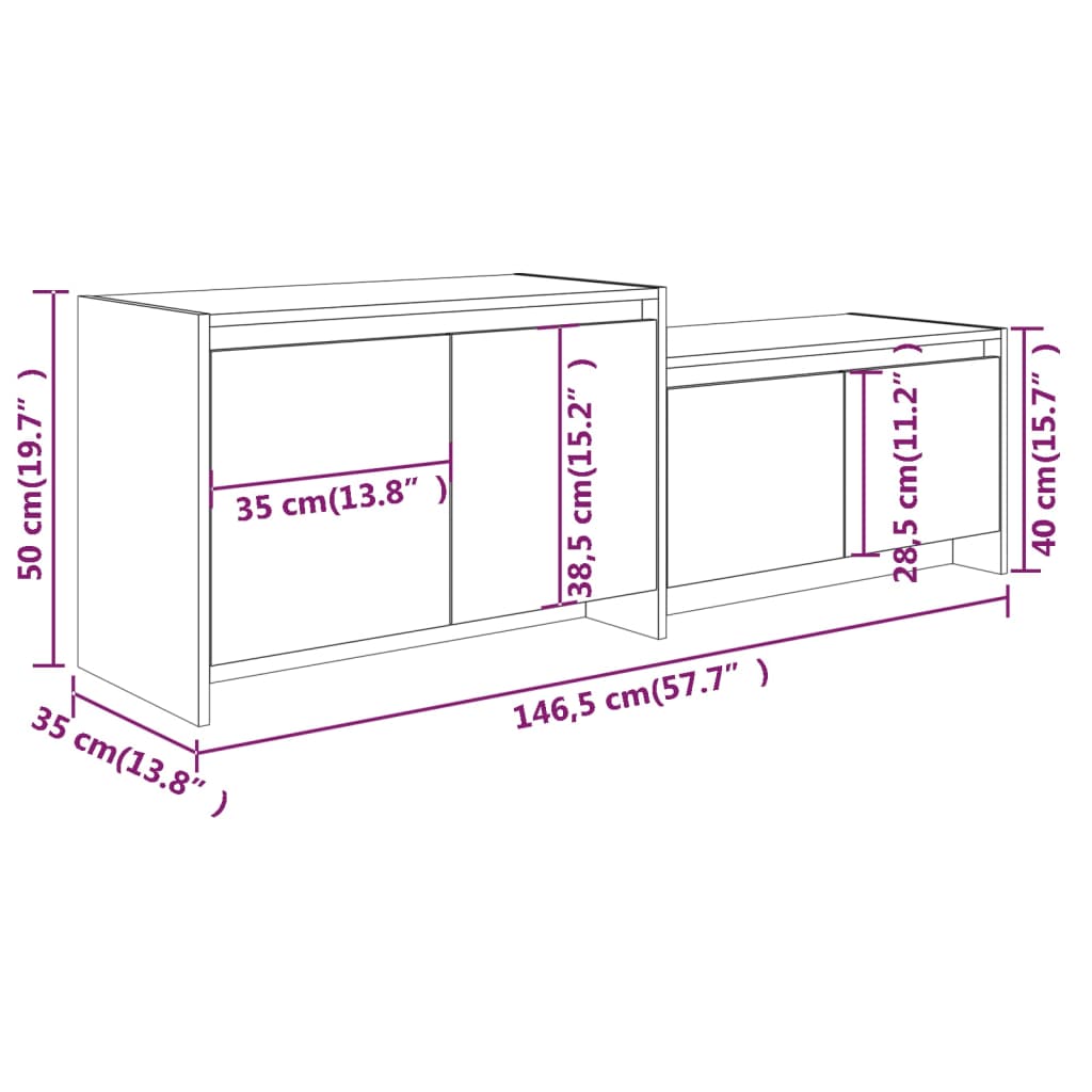 Tv-meubel 146,5x35x50 cm bewerkt hout