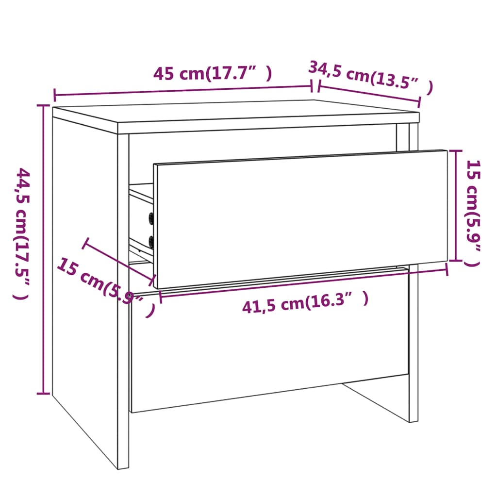 Table de chevet 45x34,5x44,5 cm en bois travaillé