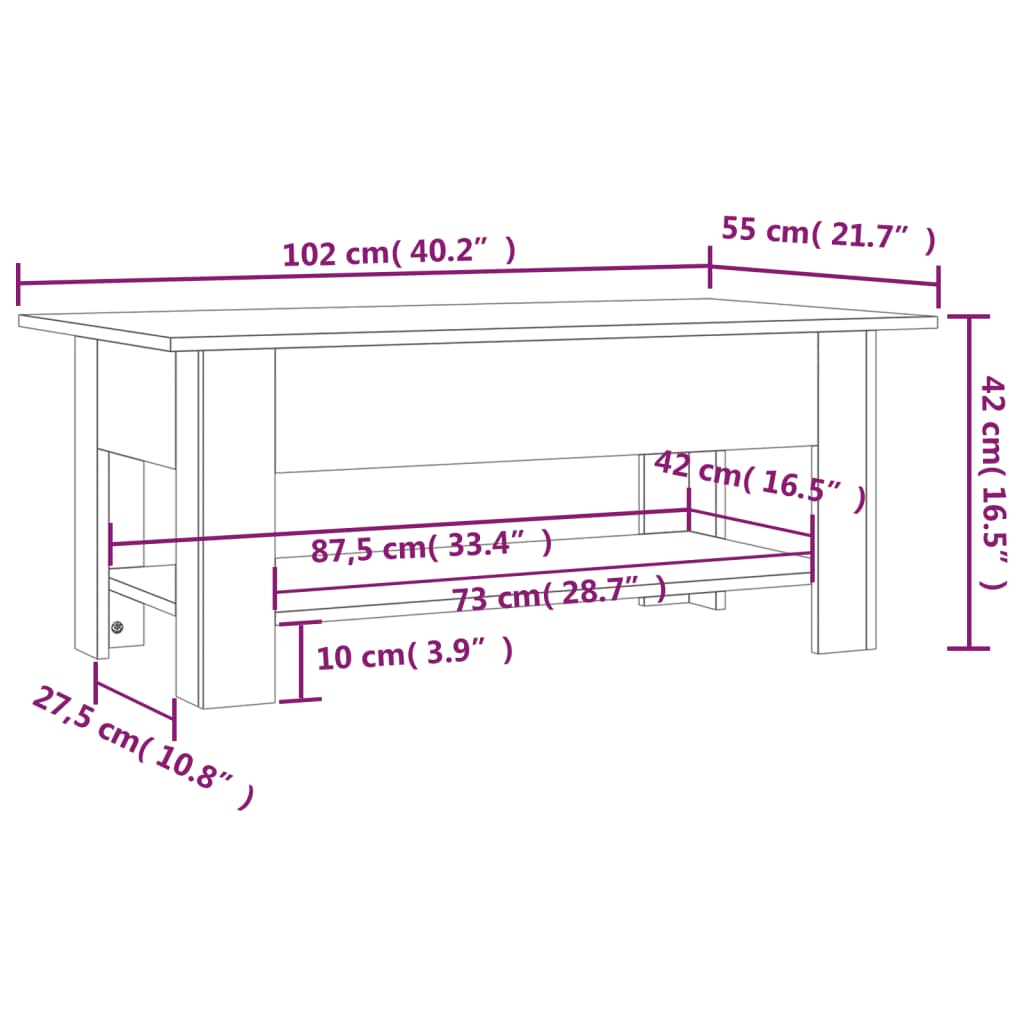 Salontafel 102x55x42 cm bewerkt hout eikenkleurig