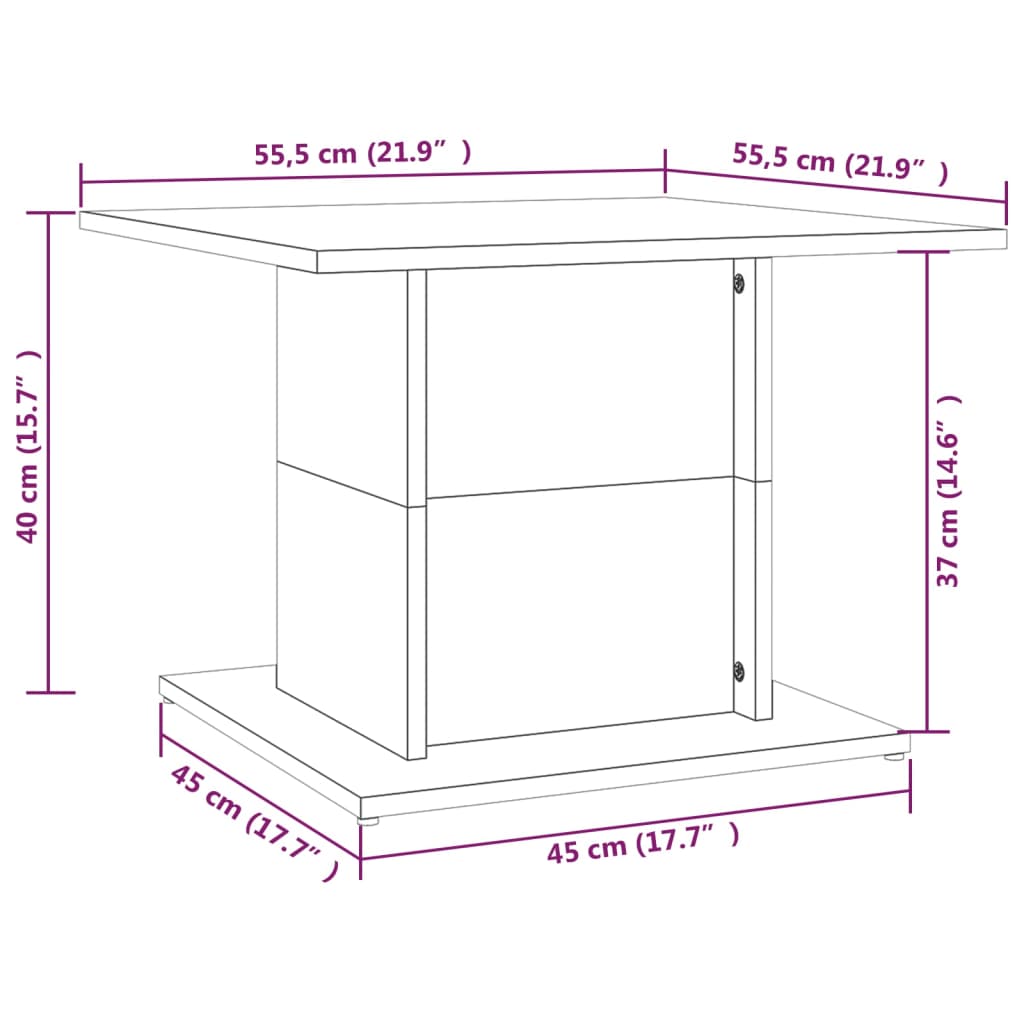 Table basse 55,5x55,5x40 cm en dérivé du bois couleur chêne