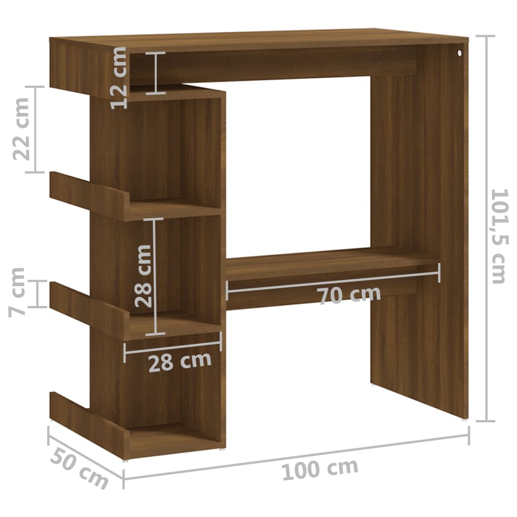 Bartafel met opbergrek 100x50x101,5 cm bewerkt hout