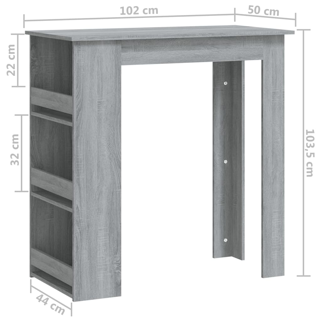 Bartafel met opbergrek 102x50x103,5 cm bewerkt hout eiken