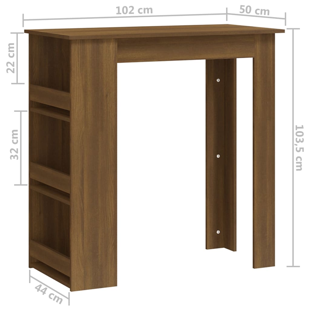 Bartafel met opbergrek 102x50x103,5 cm bewerkt hout eiken