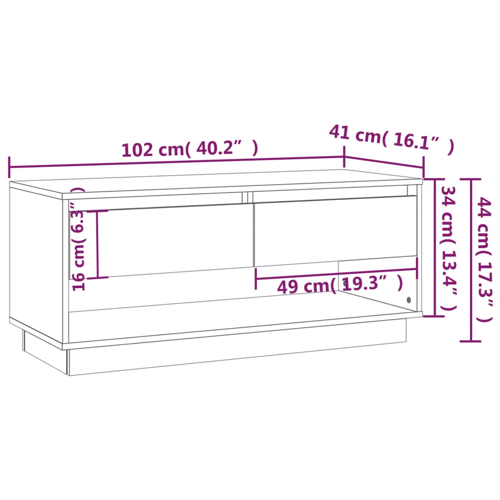 Tv-meubel 102x41x44 cm bewerkt hout