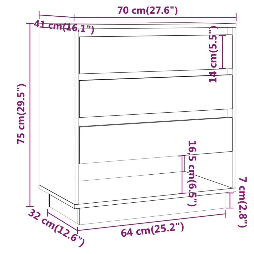 Dressoir 70x41x75 cm bewerkt hout eikenkleurig