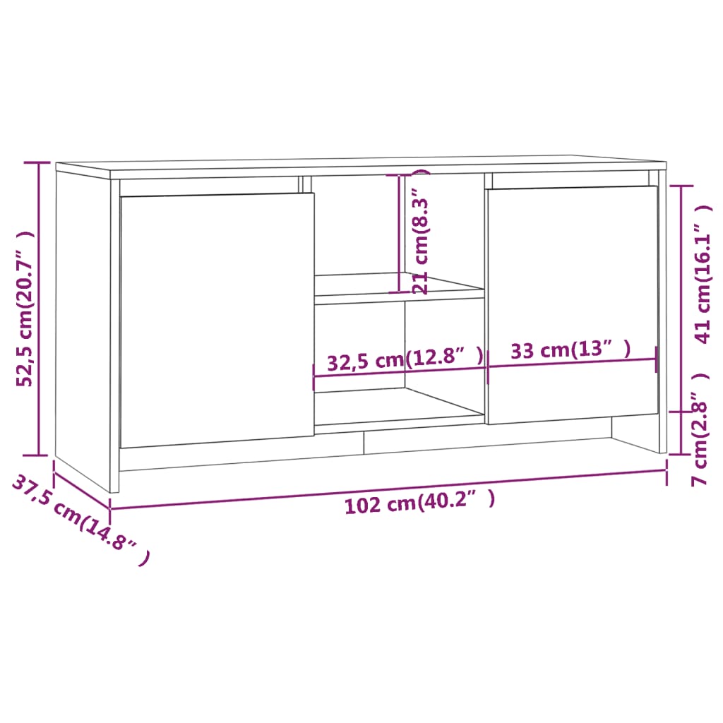 Tv-meubel 102x37,5x52,5 cm bewerkt hout oud houtkleurig