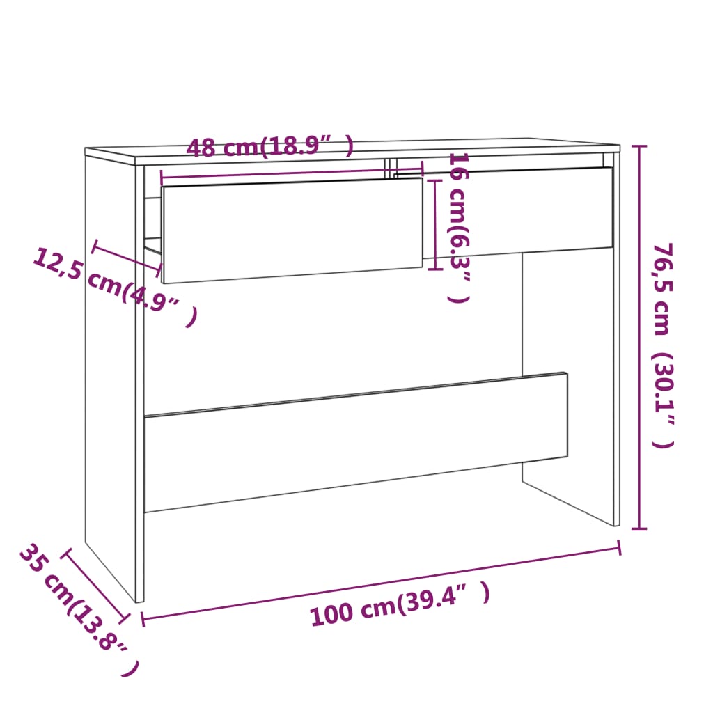 Wandtafel 100x35x76,5 cm bewerkt hout oud houtkleurig