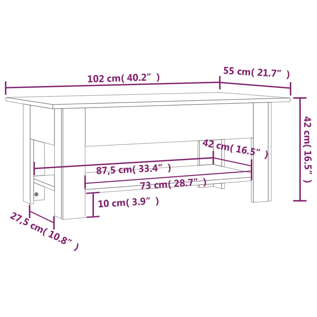 Salontafel 102x55x42 cm bewerkt hout eikenkleurig