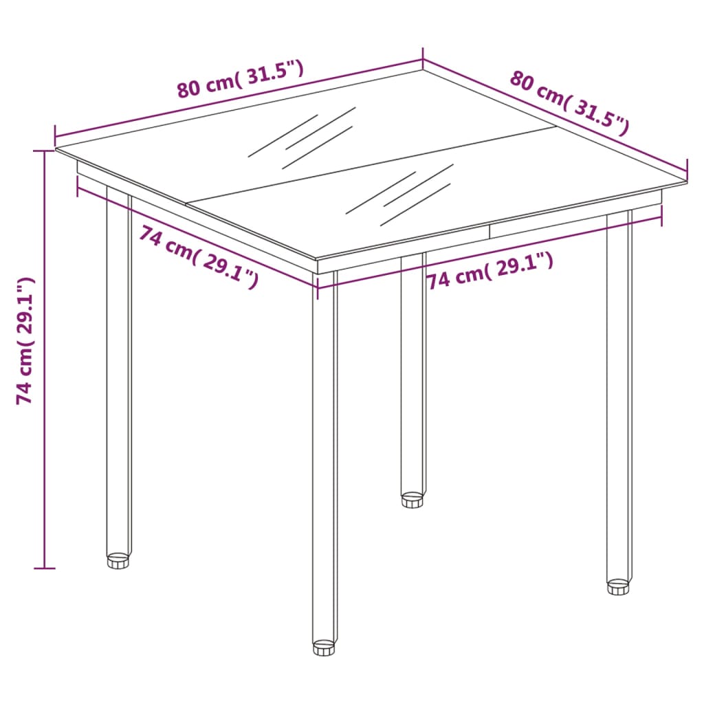 Tuintafel 160x80x74 cm staal en gehard glas zwart