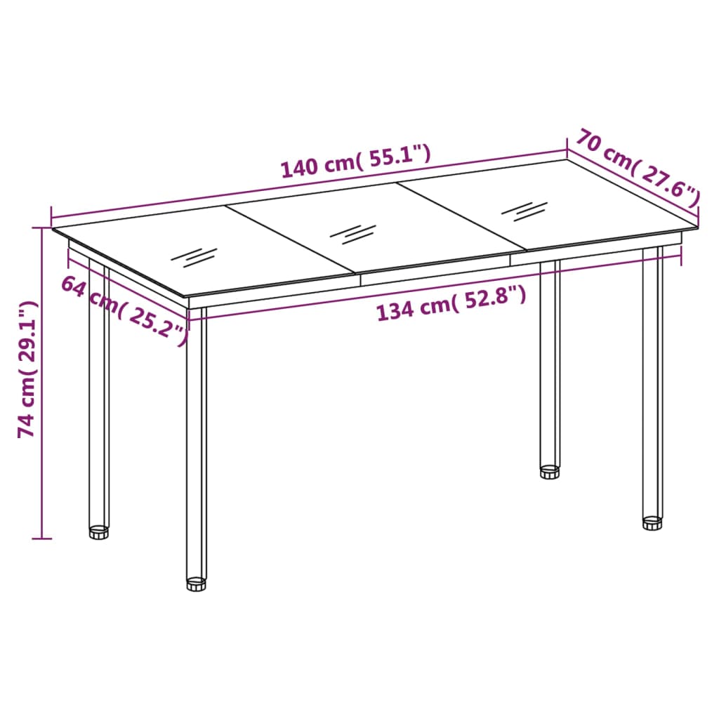 Tuintafel 160x80x74 cm staal en gehard glas zwart