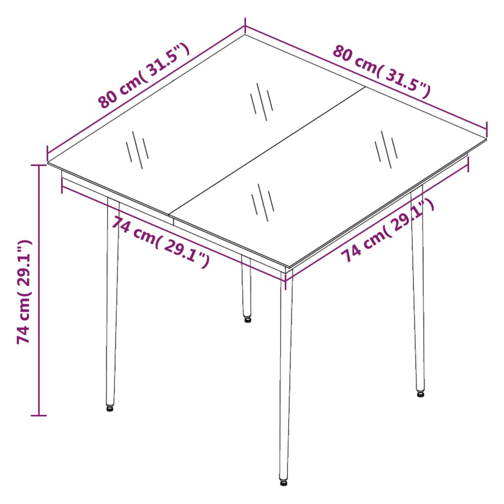 Table de jardin 200x100x74 cm acier et verre noir