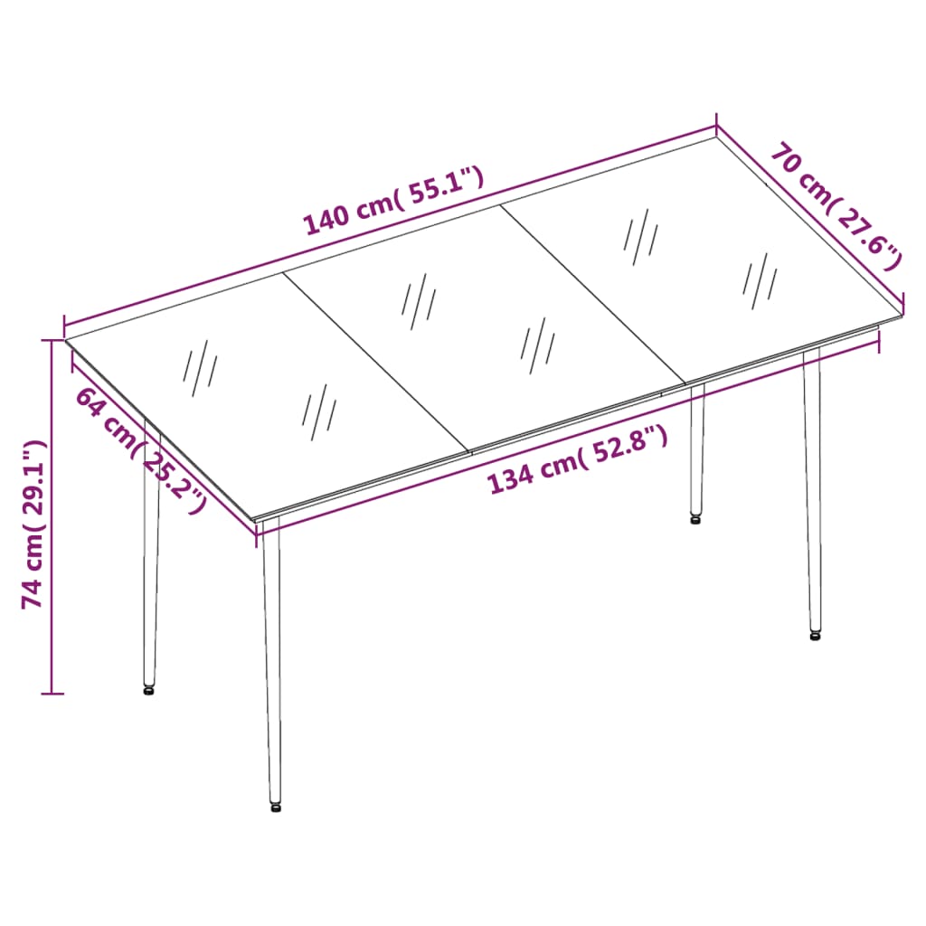 Tuintafel 80x80x74 cm staal en glas zwart