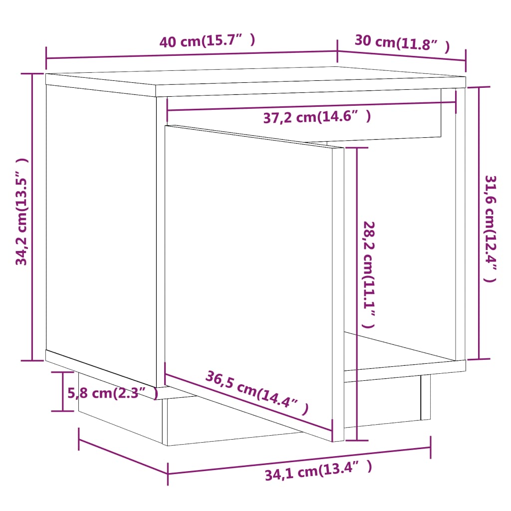 Table de chevet 40x30x40 cm en bois de pin massif