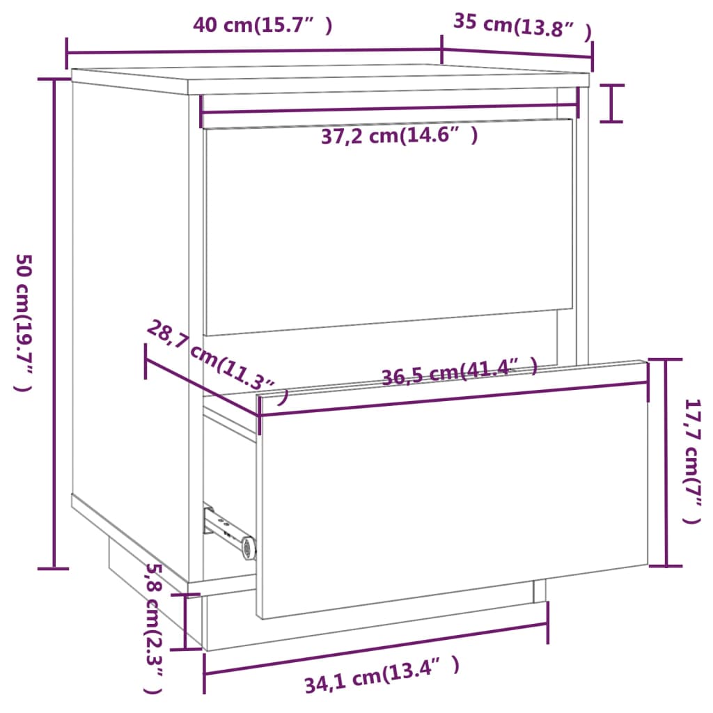 Table de chevet 40x35x50 cm en bois de pin massif