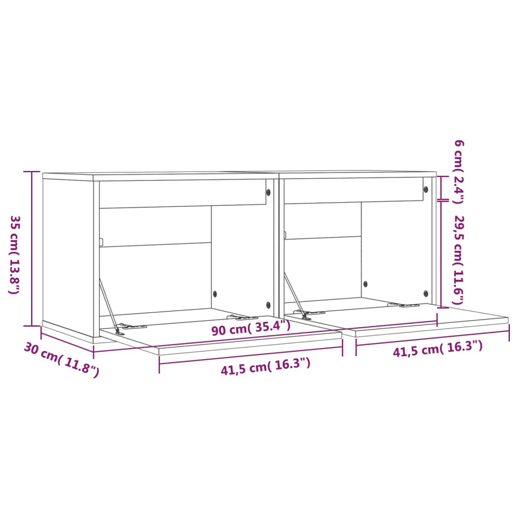 Wandkasten 2 st 45x30x35 cm massief grenenhout