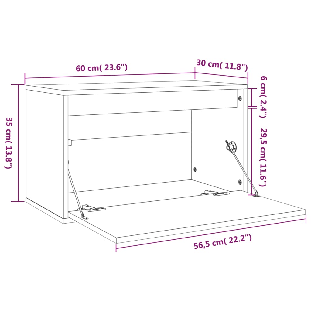 Wandkast 60x30x35 cm massief grenenhout