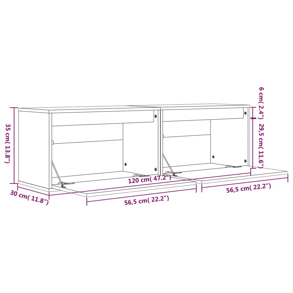 Wandkast 60x30x35 cm massief grenenhout