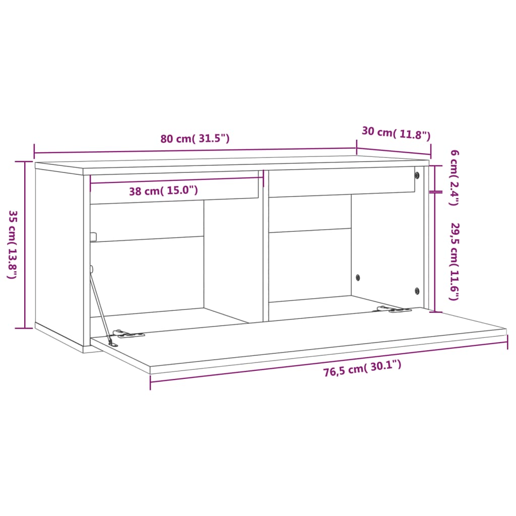 Wandkast 80x30x35 cm massief grenenhout