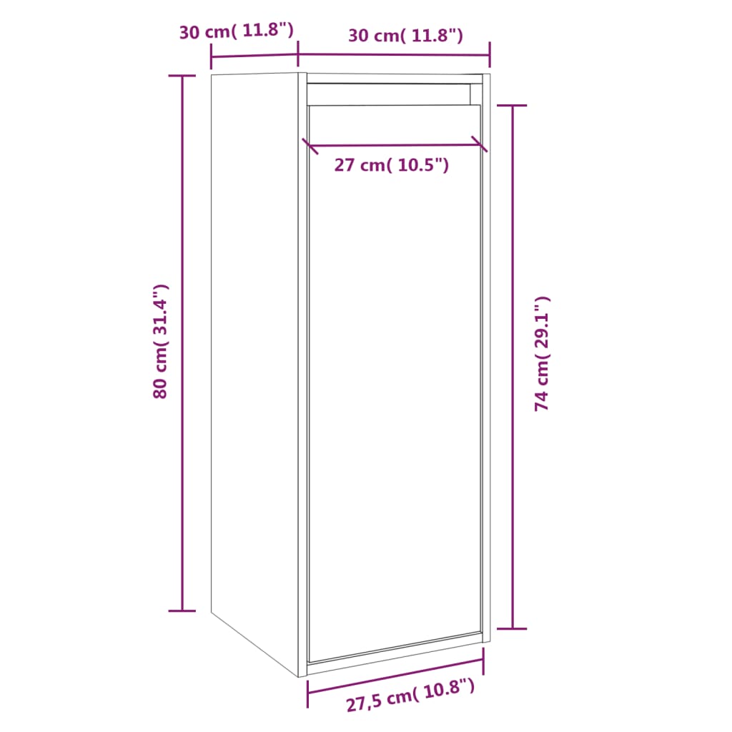 Wandkasten 2 st 30x30x80 cm massief grenenhout