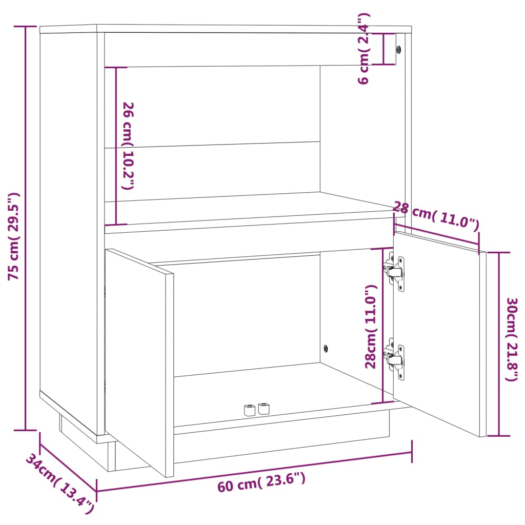 Dressoir 60x34x75 cm massief grenenhout