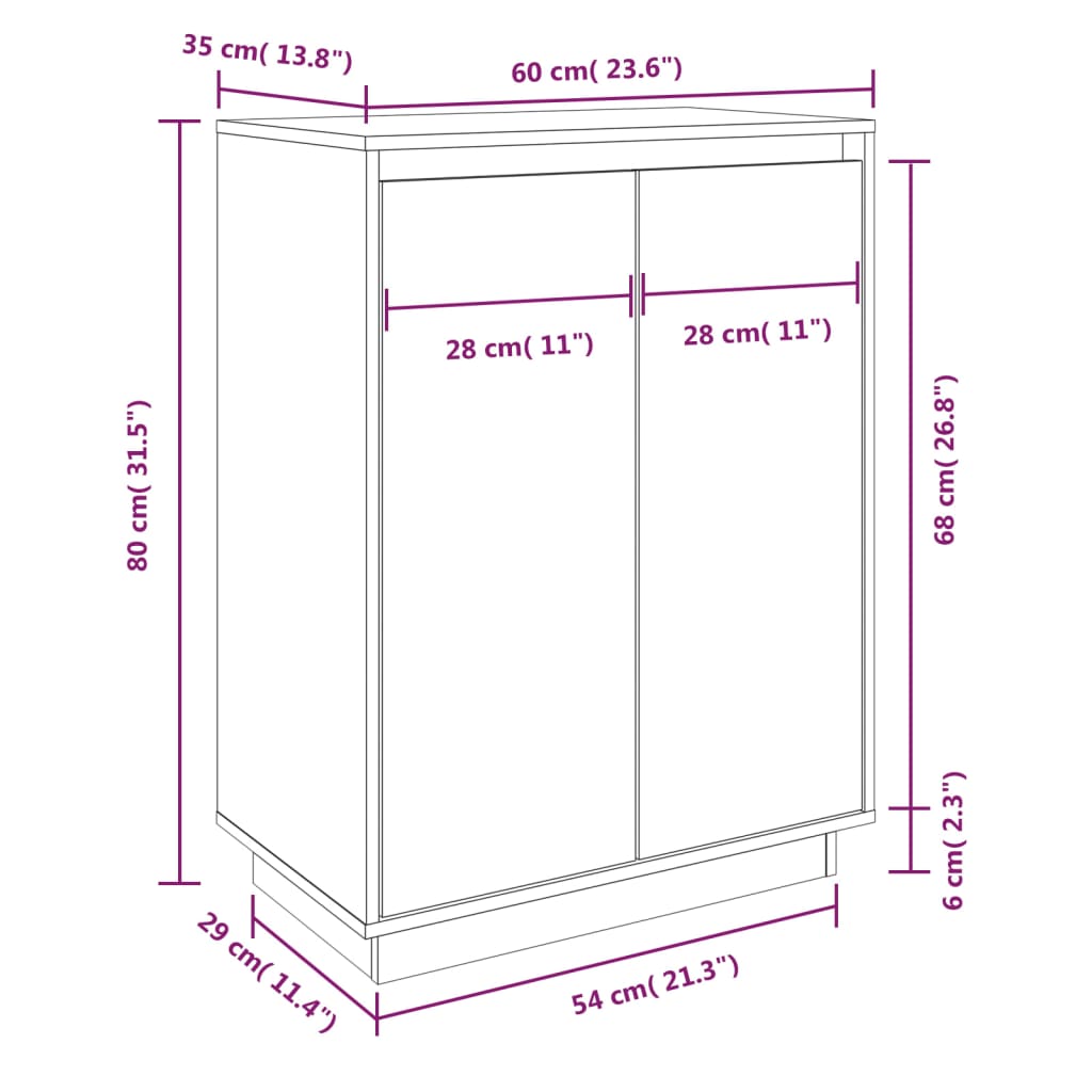 Schoenenkast 60x35x80 cm massief grenenhout