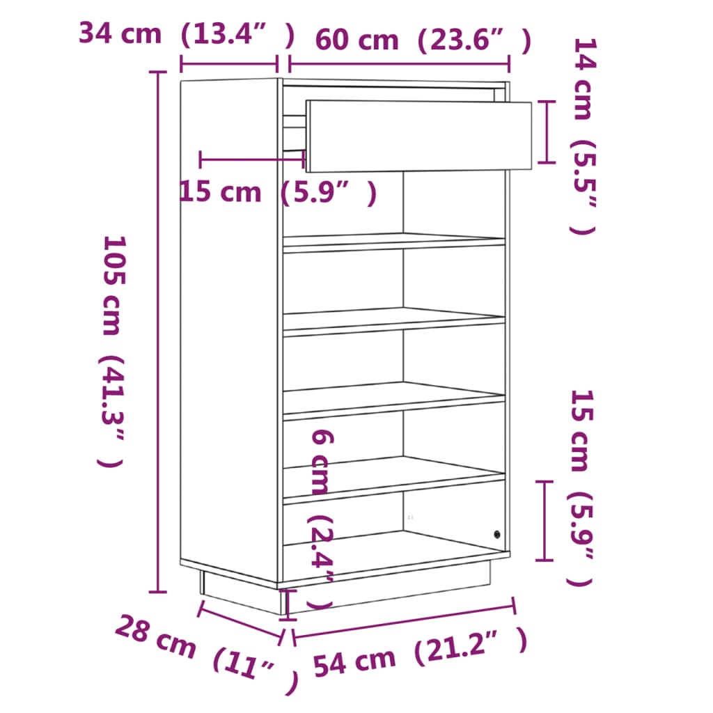 Schoenenkast 60x34x105 cm massief grenenhout