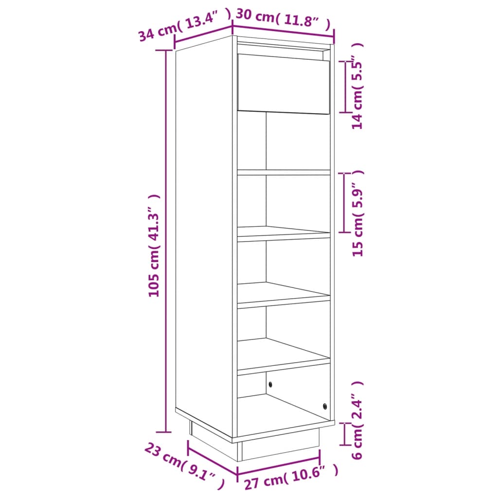 Schoenenkast 30x34x105 cm massief grenenhout