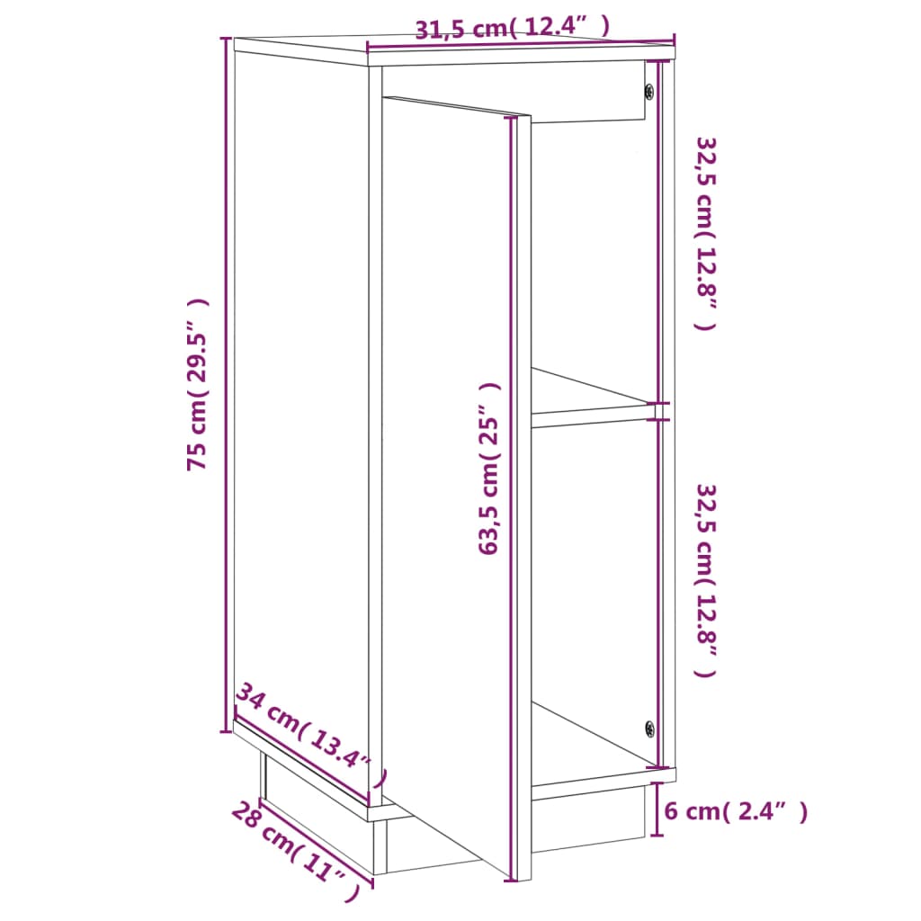 Dressoir 31,5x34x75 cm massief grenenhout