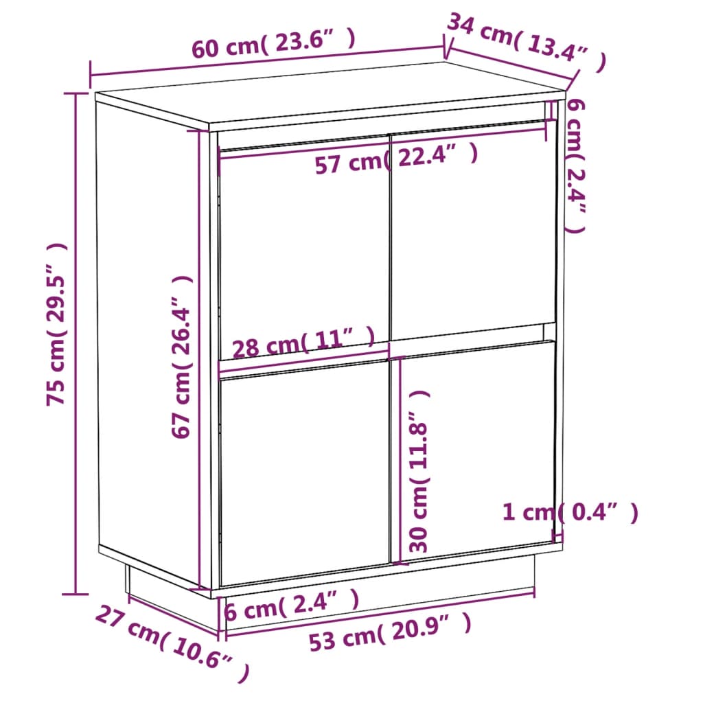 Dressoir 60x34x75 cm massief grenenhout