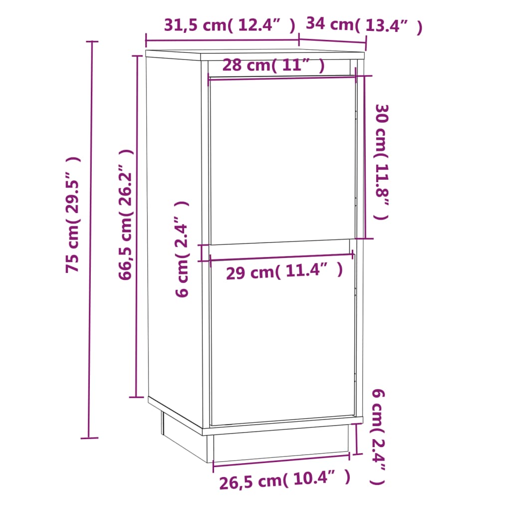 Dressoir 31,5x34x75 cm massief grenenhout