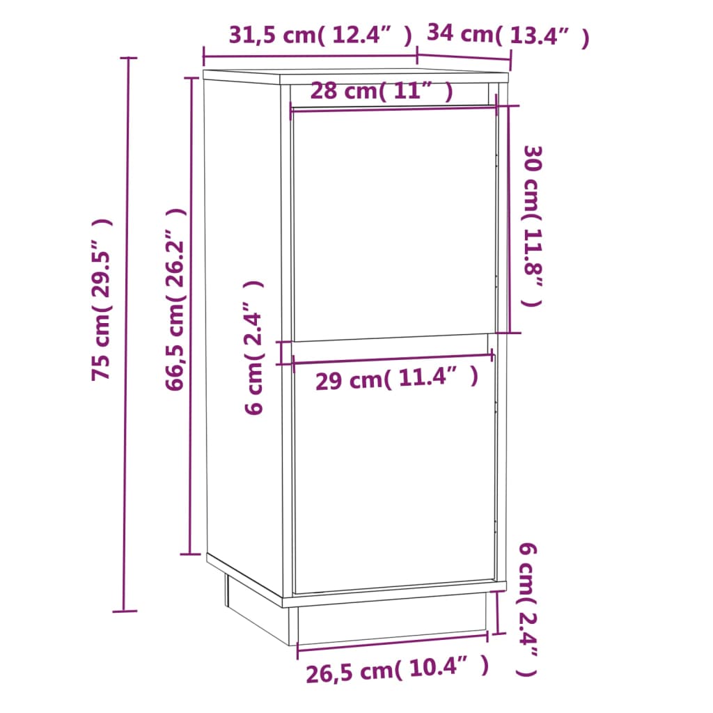 Buffet 31,5x34x75 cm en bois de pin massif