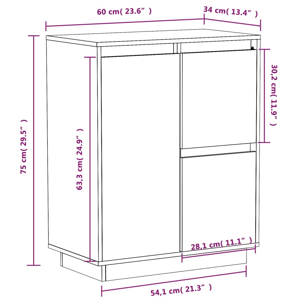 Dressoir 60x34x75 cm massief grenenhout