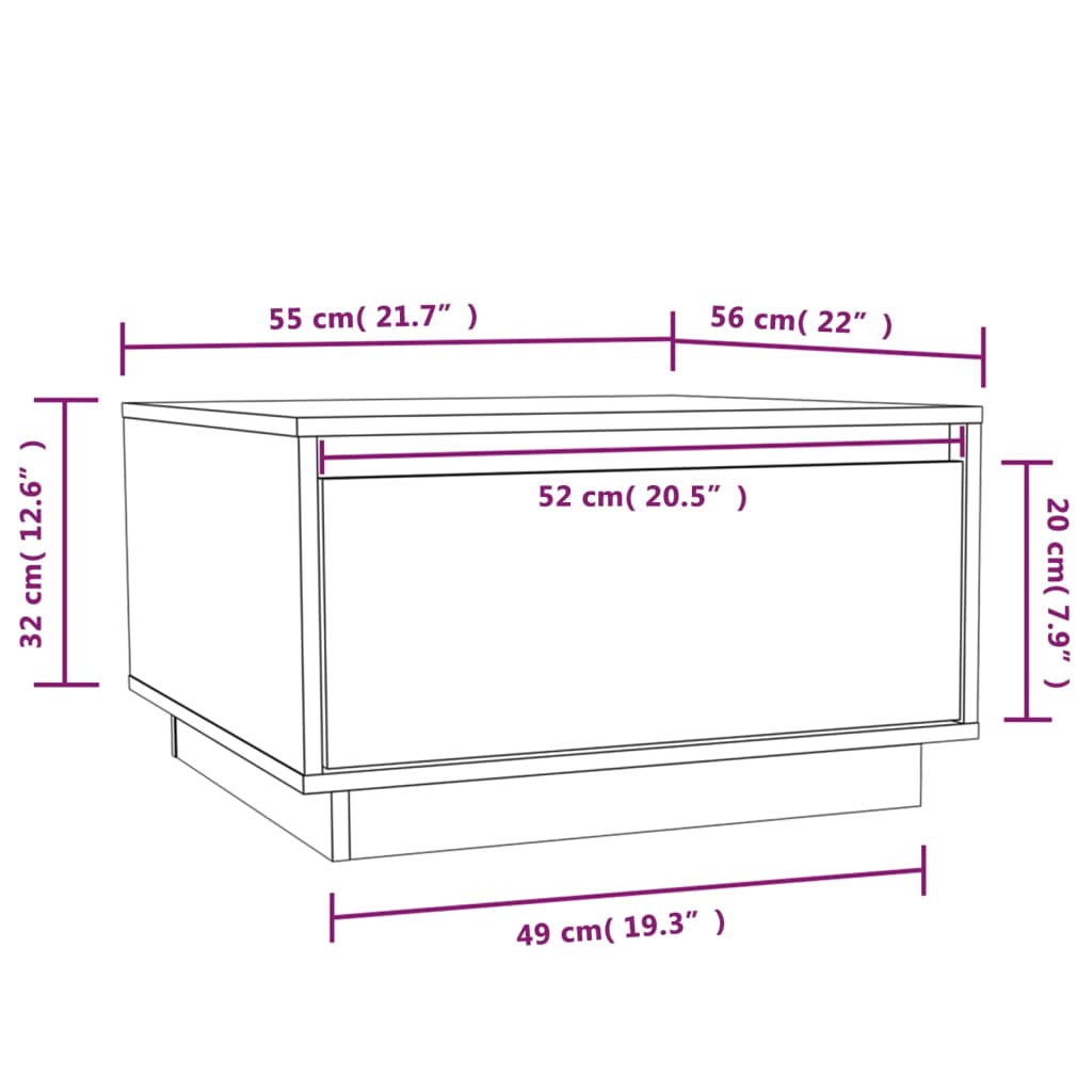 Table basse 55x56x32 cm en bois de pin massif