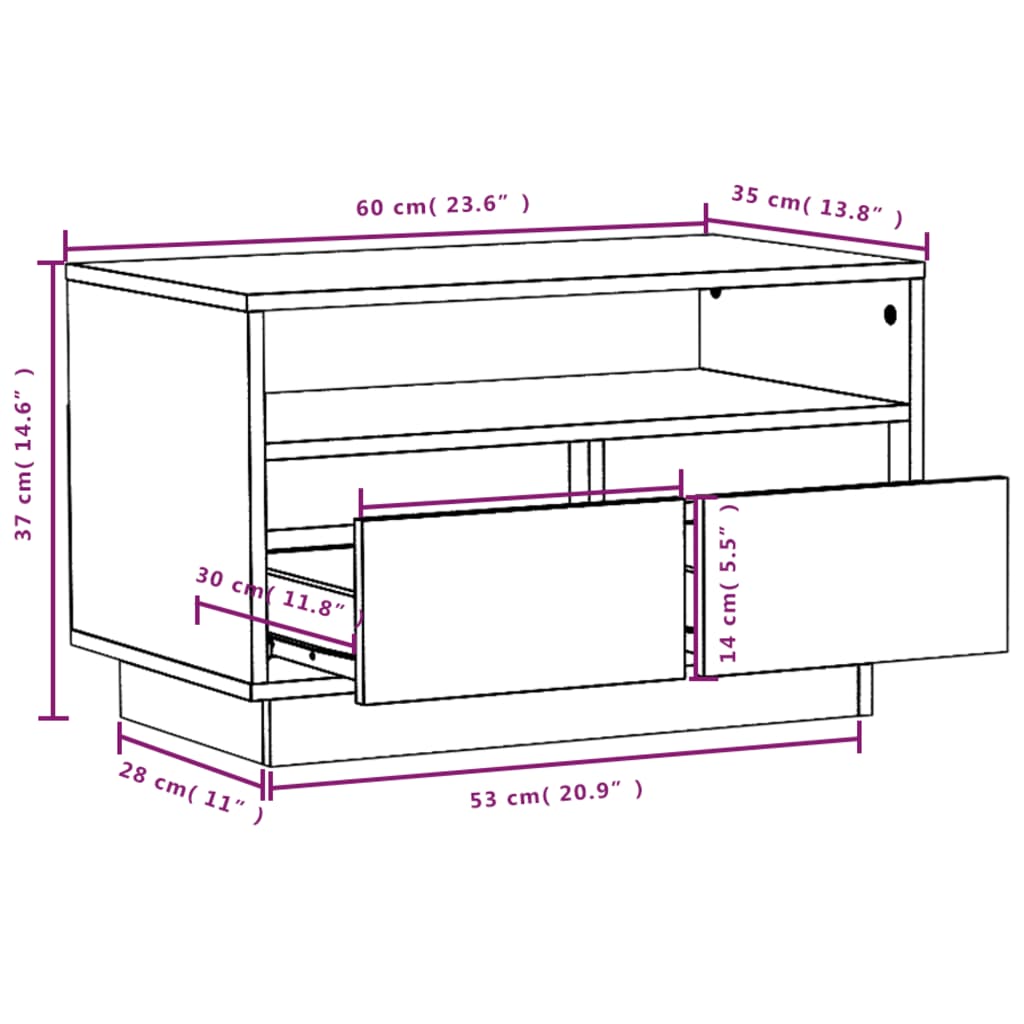 Meuble TV 60x35x37 cm en bois de pin massif