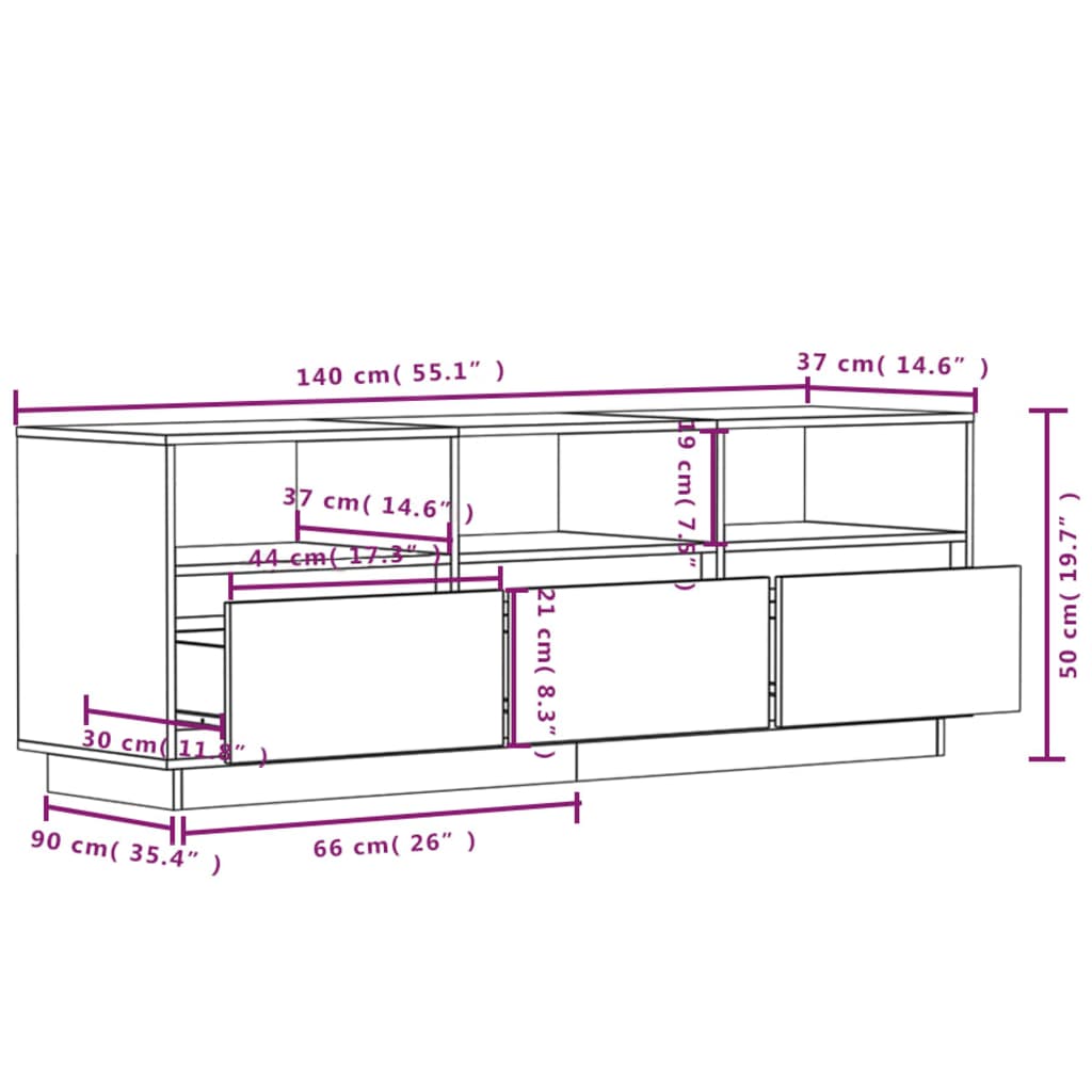 Tv-meubel 140x37x50 cm massief grenenhout