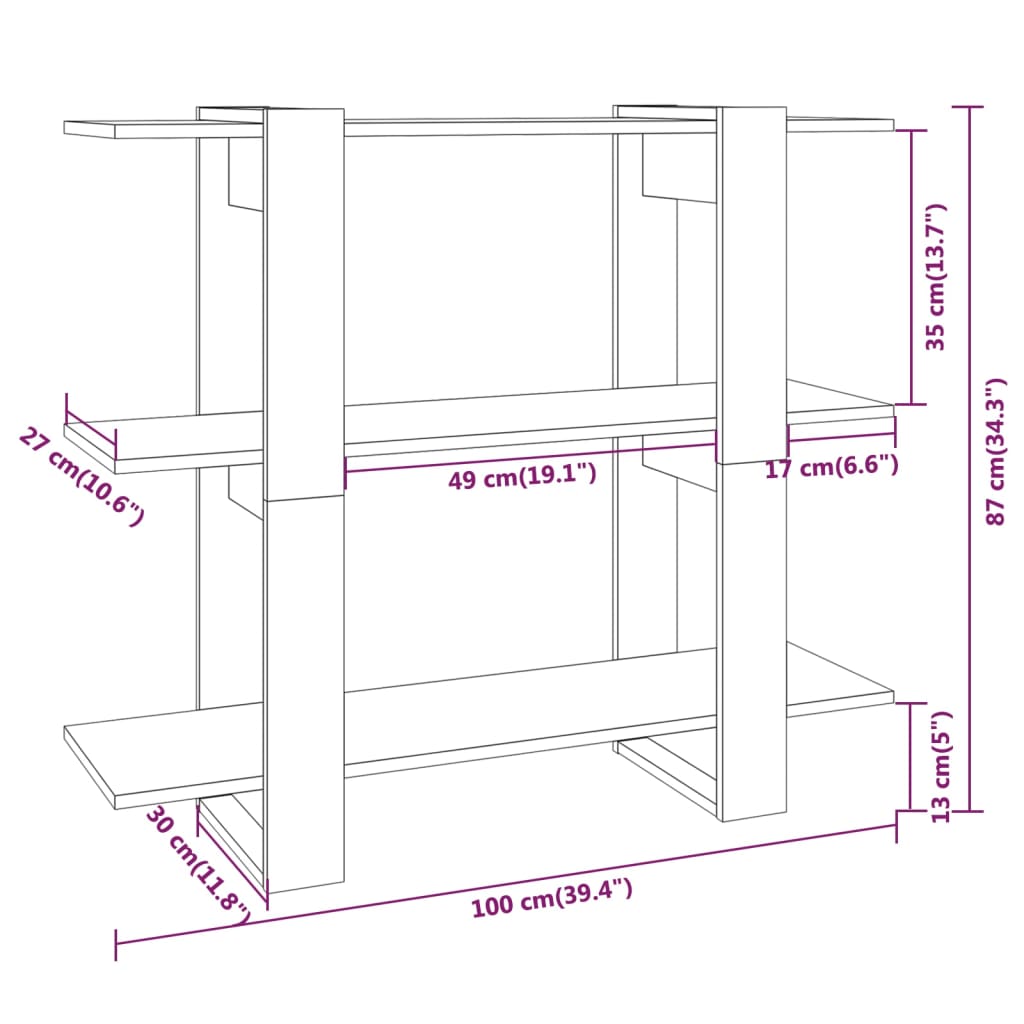 Boekenkast/kamerscherm 100x30x87 cm