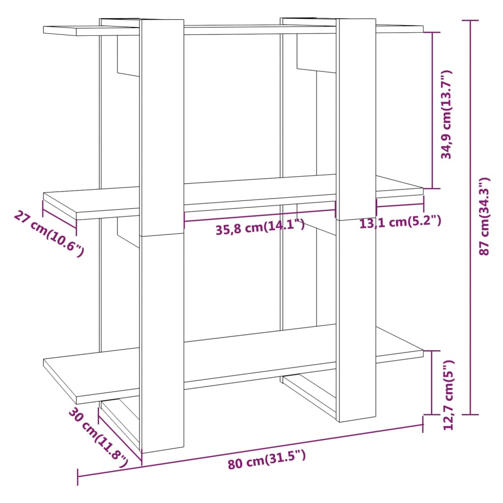 Boekenkast/kamerscherm 80x30x87 cm