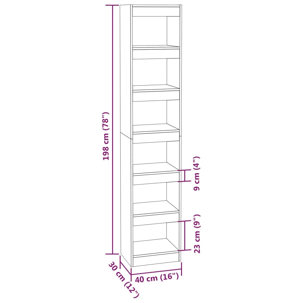 Boekenkast/kamerscherm 40x30x198 cm