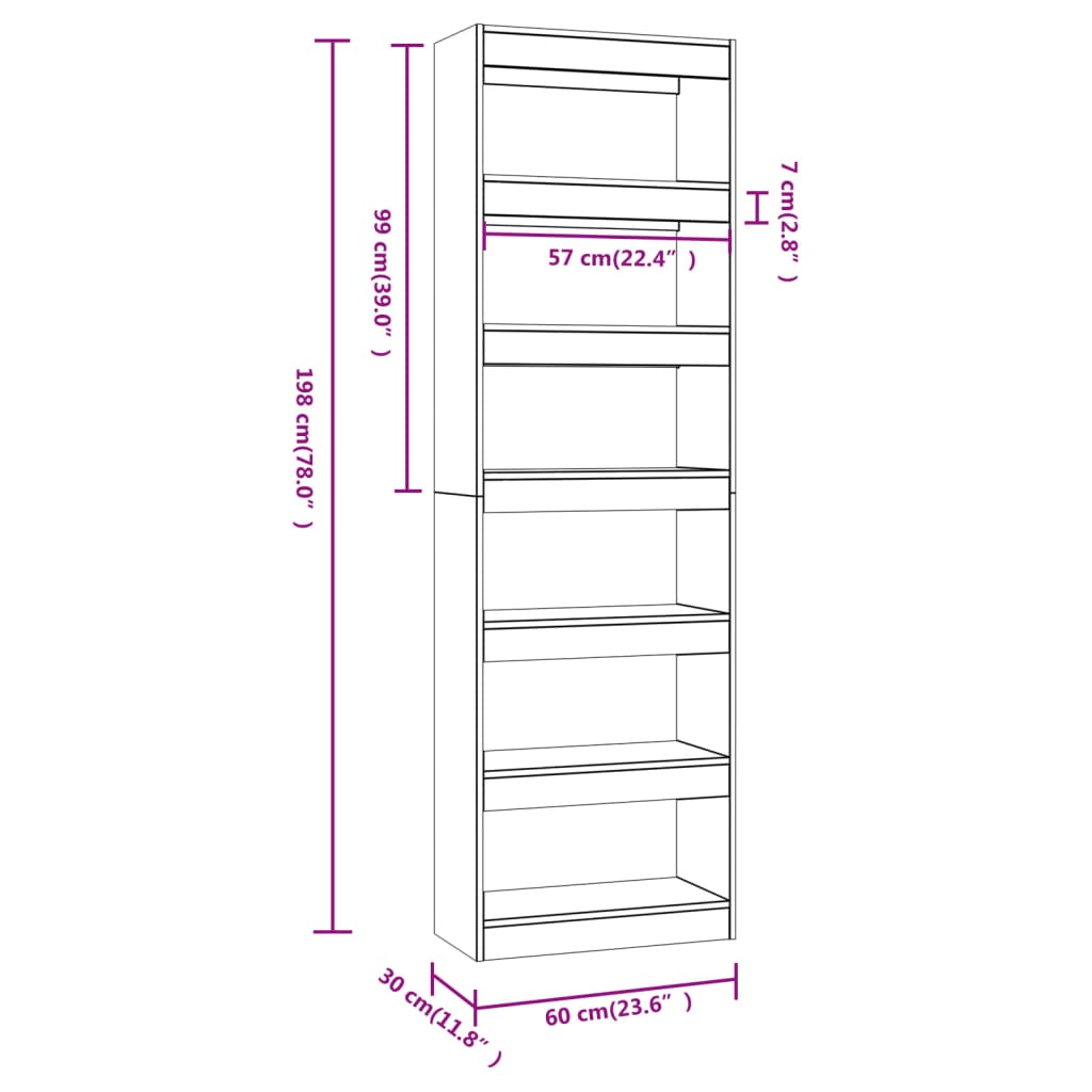 Boekenkast/kamerscherm 60x30x198 cm eikenkleurig