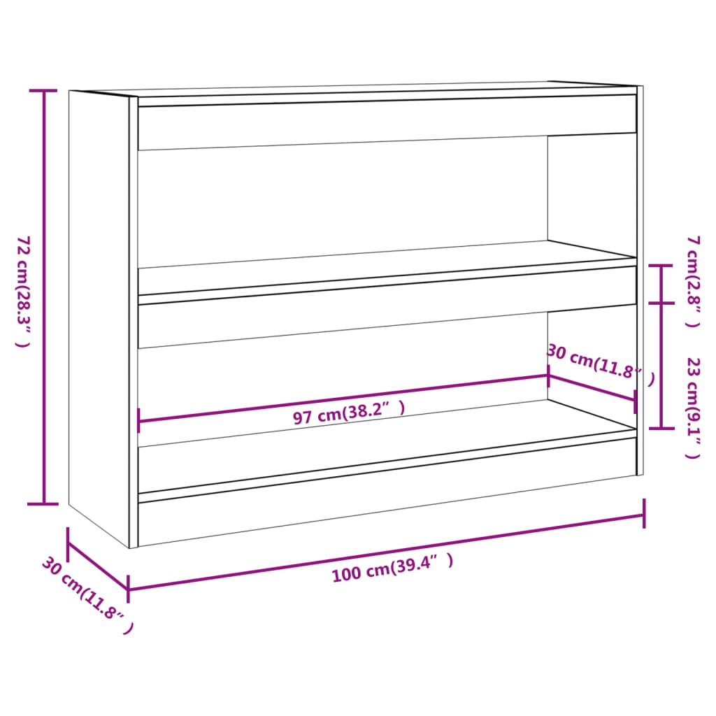 Boekenkast/kamerscherm 100x30x72 cm