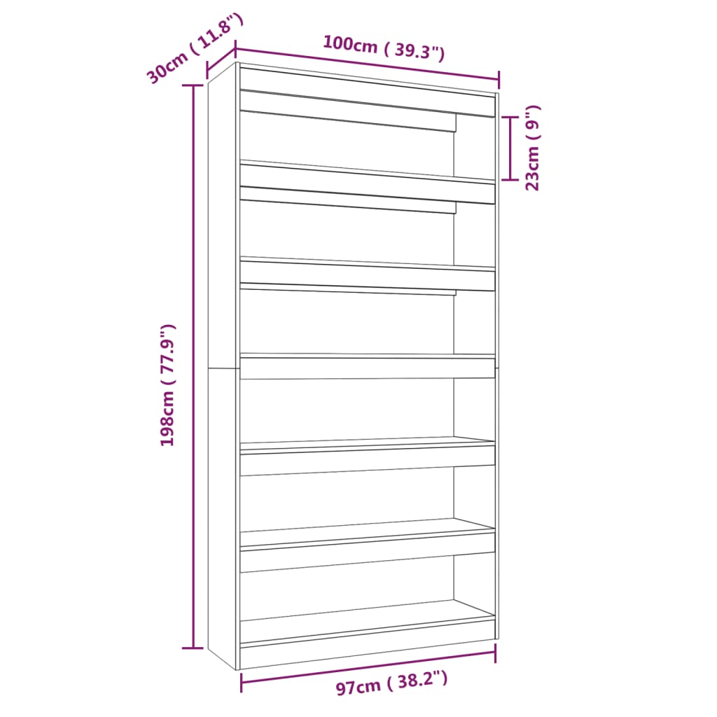 Boekenkast/kamerscherm 100x30x198 cm bewerkt hout