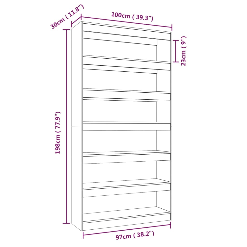 Boekenkast/kamerscherm 100x30x198 cm bewerkt hout