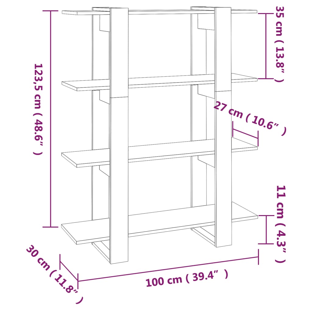 Bibliothèque/paravent 100x30x123,5 cm