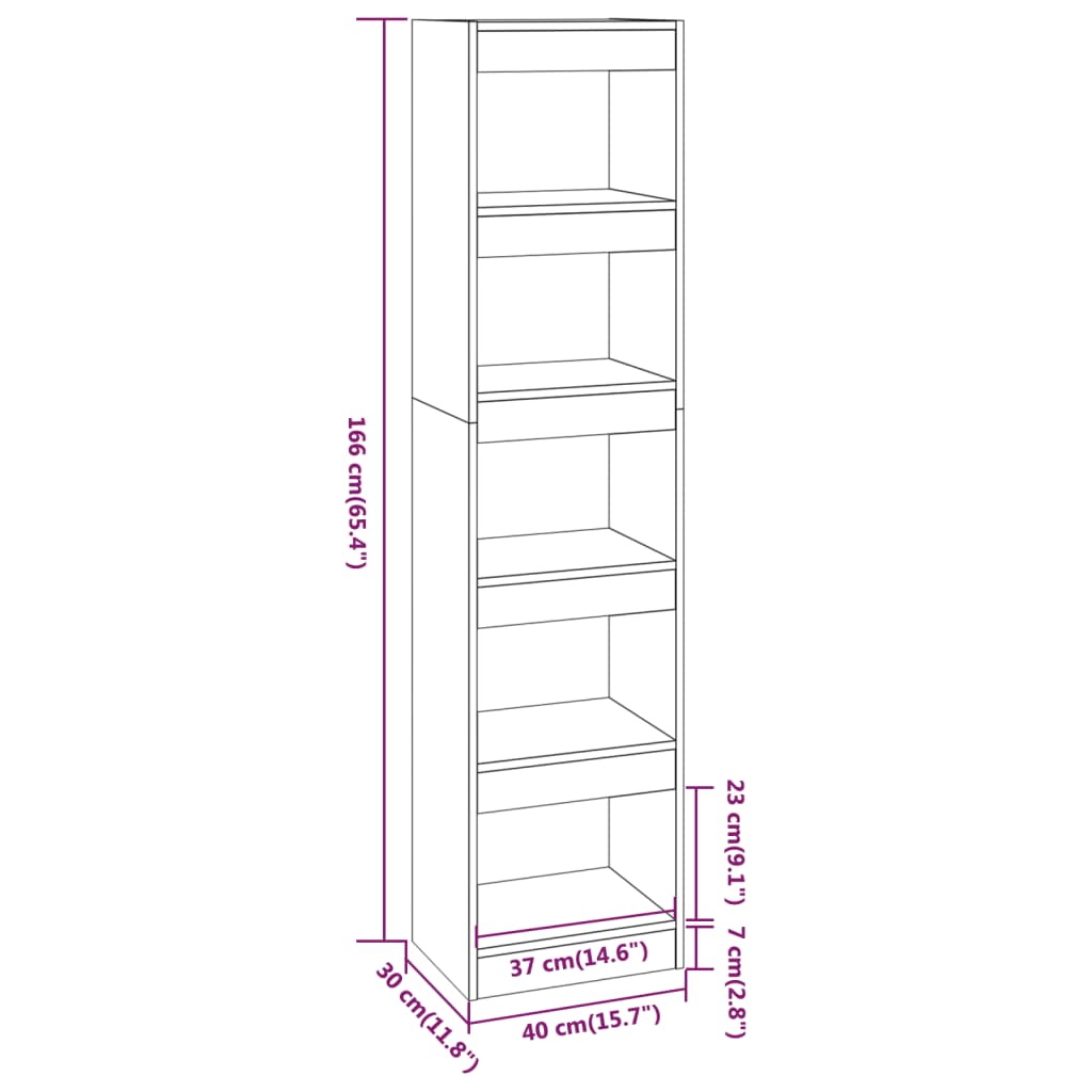 Boekenkast/kamerscherm 40x30x166 cm eikenkleurig