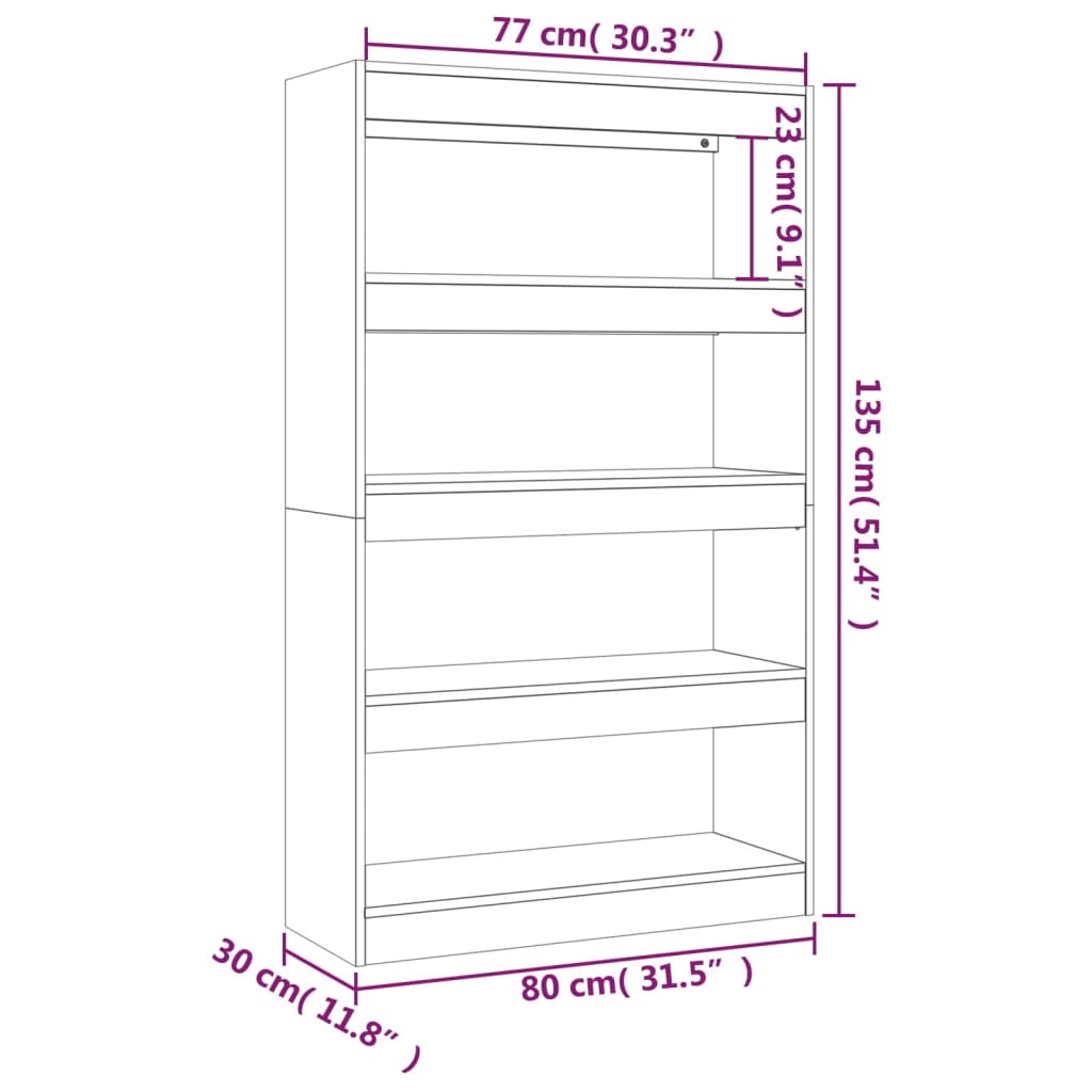 Boekenkast/kamerscherm 80x30x135 cm bewerkt hout