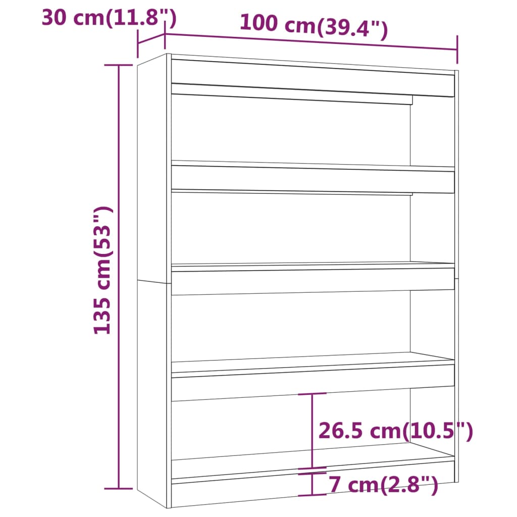 Bibliothèque/paravent 100x30x135 cm couleur chêne