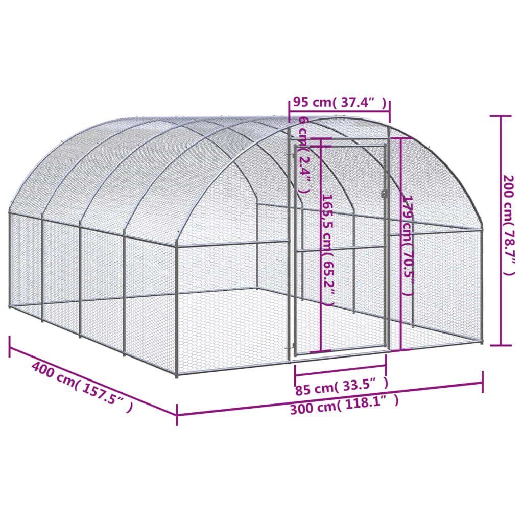 Kippenren 3x12x2 m gegalvaniseerd staal